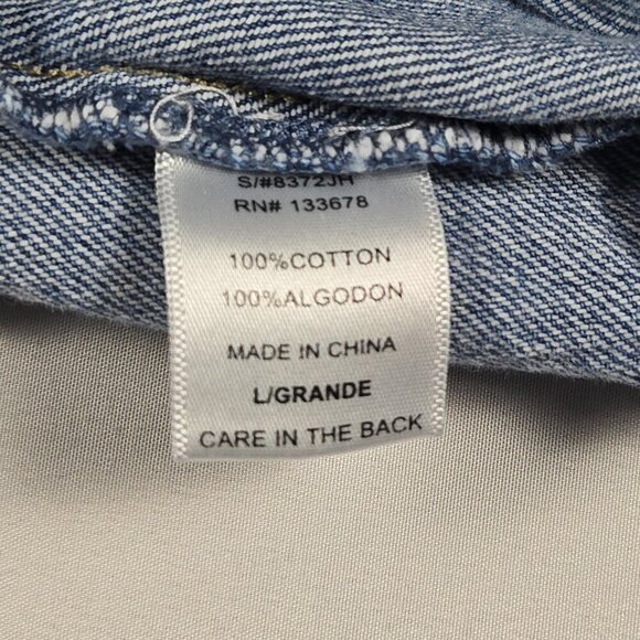 Love Tree Distressed Blue Denim Jacket Women’s Size L Ripped Casual Button-Up - Picture 13 of 16